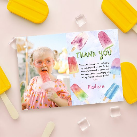 Waterverf Popsicle Verjaardagsfoto Dank u kaart