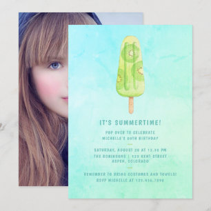 Waterverf Popsicle Zomer Verjaardagsfeest Foto Kaart