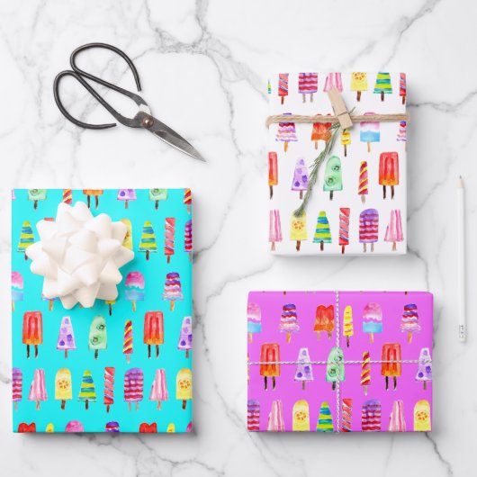 Waterverf Popsicles handbediende regenboog Inpakpapier Vel (Voorkant)