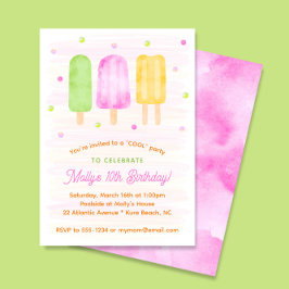 Waterverf Popsicles Kleurrijk Meisje 3e Verjaardag Kaart