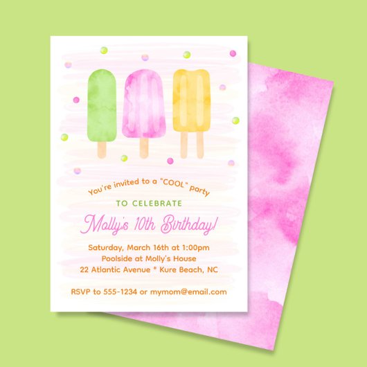 Waterverf Popsicles Kleurrijk Meisje 3e Verjaardag Kaart