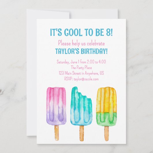 Waterverf Popsicles Partij Uitnodigingen (Voorkant)