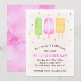 Waterverf Popsicles Schattige Roze Meisje 3e Verja Kaart