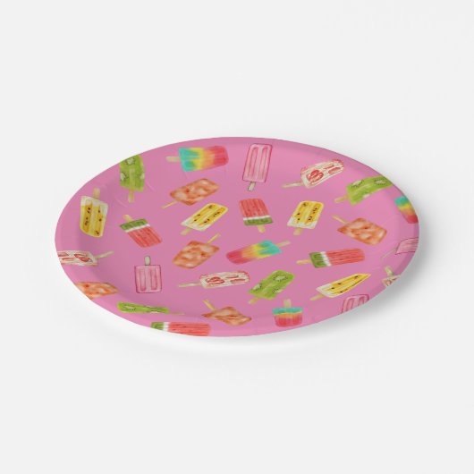 Waterverf Popsicles Zomerfeest Papieren Bordje (Gekanteld)