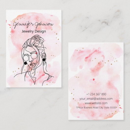 Waterverf Portret Oorbel Houder Display Kaart Visitekaartje (Voorkant / Achterkant)