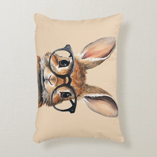 Waterverf portret Schattige konijn met bril Accent Kussen (Voorkant(Verticaal))