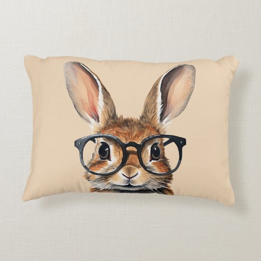 Waterverf portret Schattige konijn met bril Accent Kussen (Achterkant)