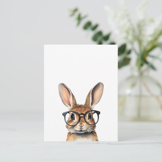 Waterverf portret Schattige konijn met bril Briefkaart (Staand voorkant)