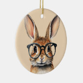 Waterverf portret Schattige konijn met bril Keramisch Ornament (Rechts)