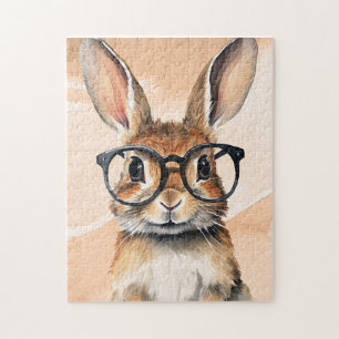 Waterverf portret Schattige konijn met bril Legpuzzel