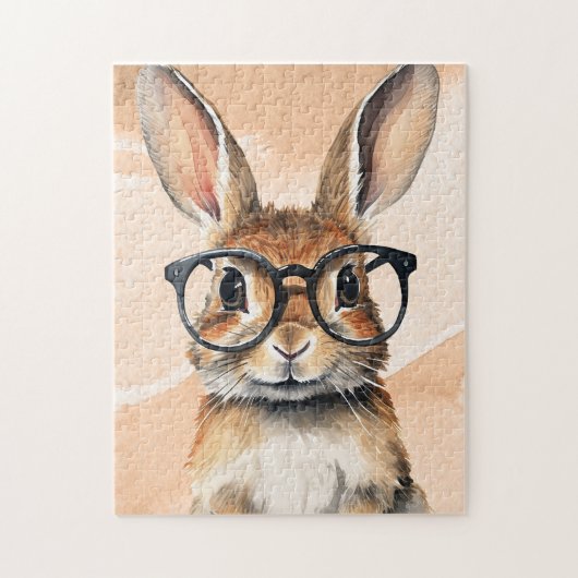 Waterverf portret Schattige konijn met bril Legpuzzel (Verticaal)