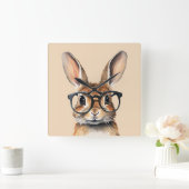 Waterverf portret Schattige konijn met bril Vierkante Klok (Huis)