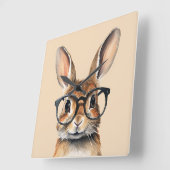 Waterverf portret Schattige konijn met bril Vierkante Klok (Hoek)