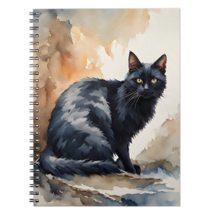 Waterverf Portret van Black Cat Pose Notitieboek