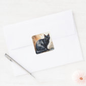 Waterverf Portret van Black Cat Pose Vierkante Sticker (Envelop)