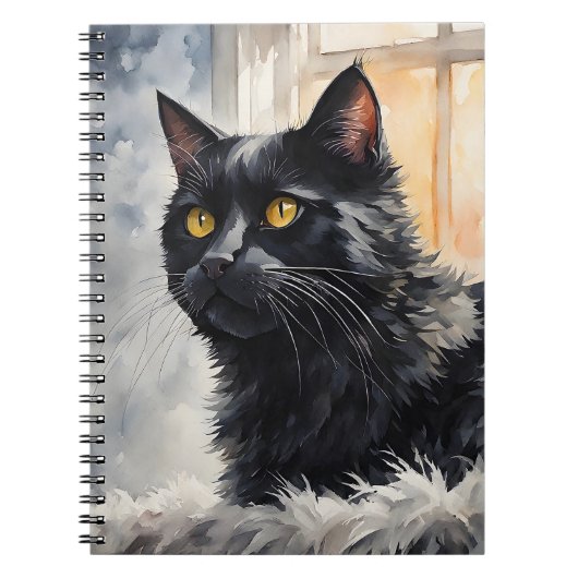 Waterverf Portret van Black Cat Pose Windows Notitieboek (Voorkant)
