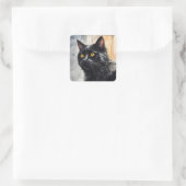 Waterverf Portret van Black Cat Pose Windows Vierkante Sticker (Tas)