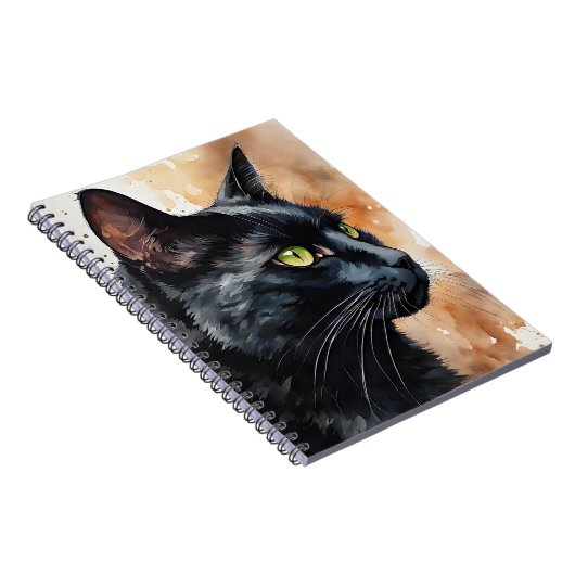 Waterverf Portret van Black Cat Profile Pose Notitieboek (Rechterzijde)
