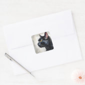 Waterverf Portret van Black Cat Profile Pose Vierkante Sticker (Envelop)