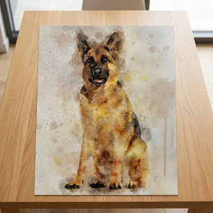 Waterverf Portret van een Duitse Herdershond Kunst Legpuzzel