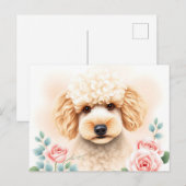 Waterverf Portret van een Fluffy Beige Poedel Briefkaart (Voorkant / Achterkant)