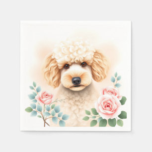 Waterverf Portret van een Fluffy Beige Poedel Servet