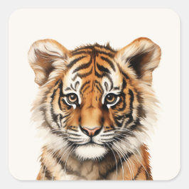 Waterverf Portret van een kleine tijger Vierkante Sticker