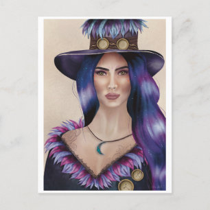 Waterverf portret van een op steampunk geïnspireer briefkaart