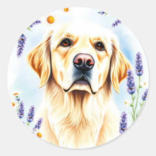 Waterverf portret van Golden Retriever Ronde Sticker