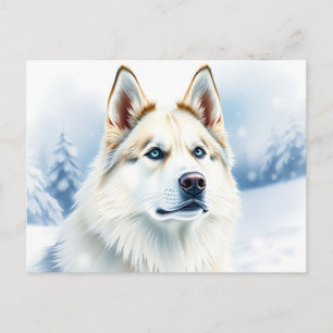 Waterverf portret van Siberische Husky in Snowy Briefkaart