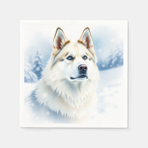 Waterverf portret van Siberische Husky in Snowy Servet