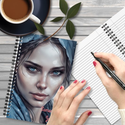 Waterverf Portret van vrouw in blauwe tinten Notitieboek