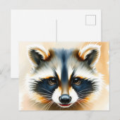 Waterverf portret van wasbeer gezicht briefkaart (Voorkant / Achterkant)