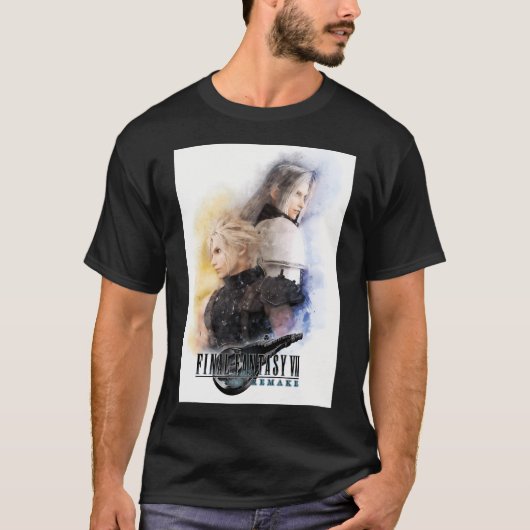 Waterverf portret van wolkenstrijd en sephiroth t-shirt (Voorkant)
