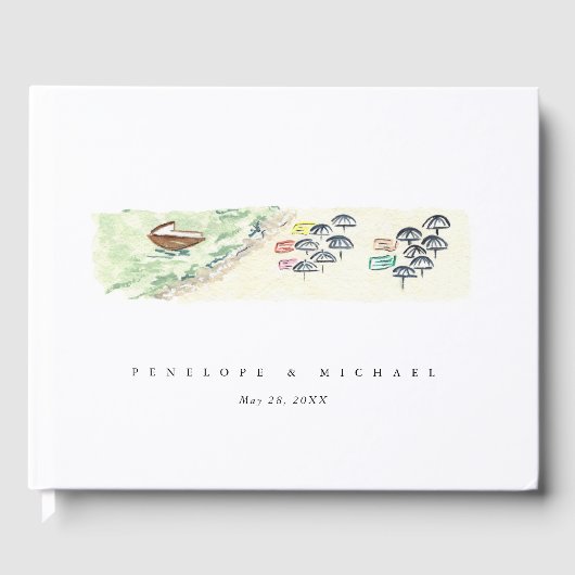 Waterverf Positano Amalfi kust Italië bruiloft Gastenboek (Voorkant)