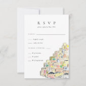 Waterverf Positano Italië Bestemmingsweddenschap RSVP Kaartje (Voorkant)