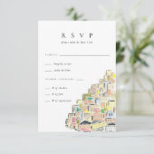Waterverf Positano Italië Bestemmingsweddenschap RSVP Kaartje (Staand voorkant)