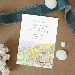 Waterverf Positano Italië Bestemmingsweddenschap Save The Date