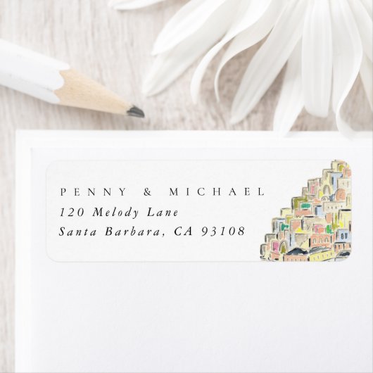 Waterverf Positano Italië Retouradreslabel Etiket (Insitu)