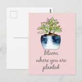 Waterverf Potentieel Succulent en Citaat Briefkaart (Voorkant / Achterkant)