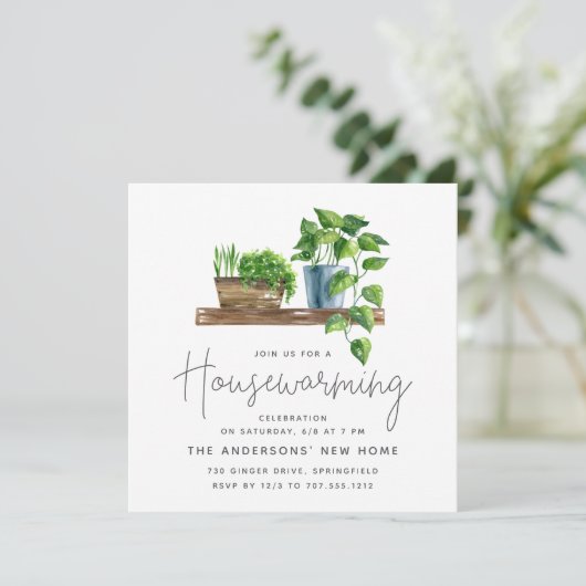 Waterverf Potentiële Planten Housewarming Party Kaart (Staand voorkant)