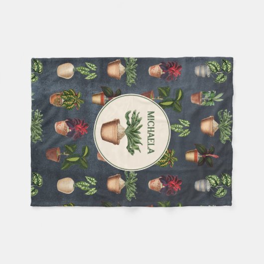 Waterverf Potentiële Planten Rustic Pattern Zwarte Fleece Deken (Voorkant (Horizontaal))