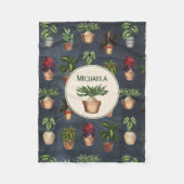 Waterverf Potentiële Planten Rustic Pattern Zwarte Fleece Deken (Voorkant)
