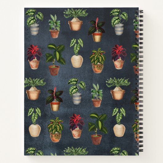 Waterverf Potentiële Planten Rustic Pattern Zwarte Notitieboek (Achterkant)