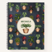 Waterverf Potentiële Planten Rustic Pattern Zwarte Notitieboek (Voorkant)