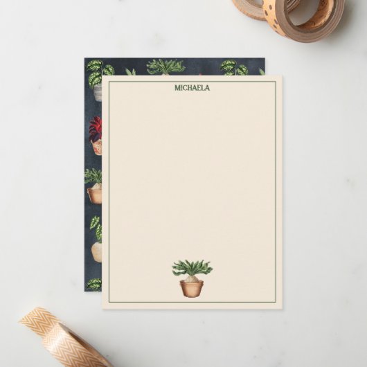 Waterverf Potentiële Planten Terracotta Pots Rusti Notitiekaartje (Voorkant / Achterkant in situ)