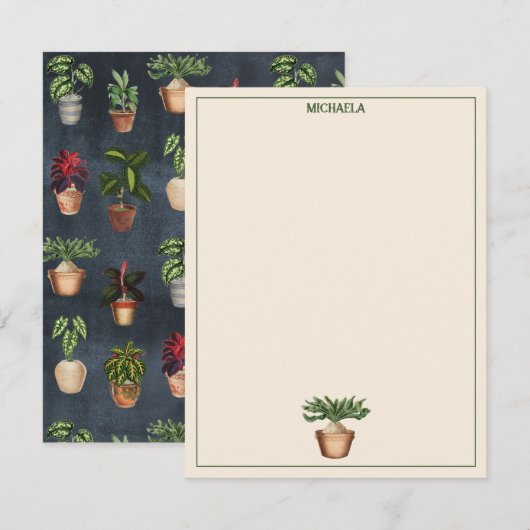Waterverf Potentiële Planten Terracotta Pots Rusti Notitiekaartje (Voorkant / Achterkant)