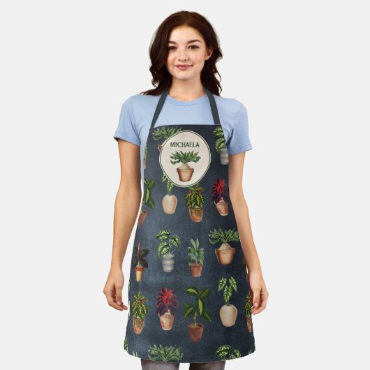 Waterverf Potentiële Planten Terracotta Pots Rusti Schort (Gedragen)