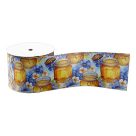 Waterverf potjes honing met blauwe bloemen grosgrain lint
