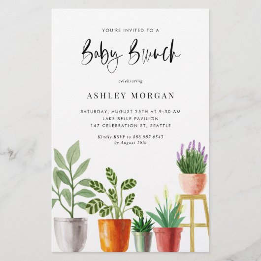 Waterverf Potlood Planten Baby Brunch Invitation (Voorkant)